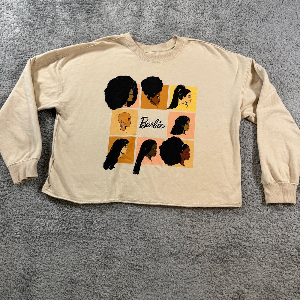 Barbie Sweatshirt Womens Large Tan Graphic Pullover Diverse Women Mattel 2022